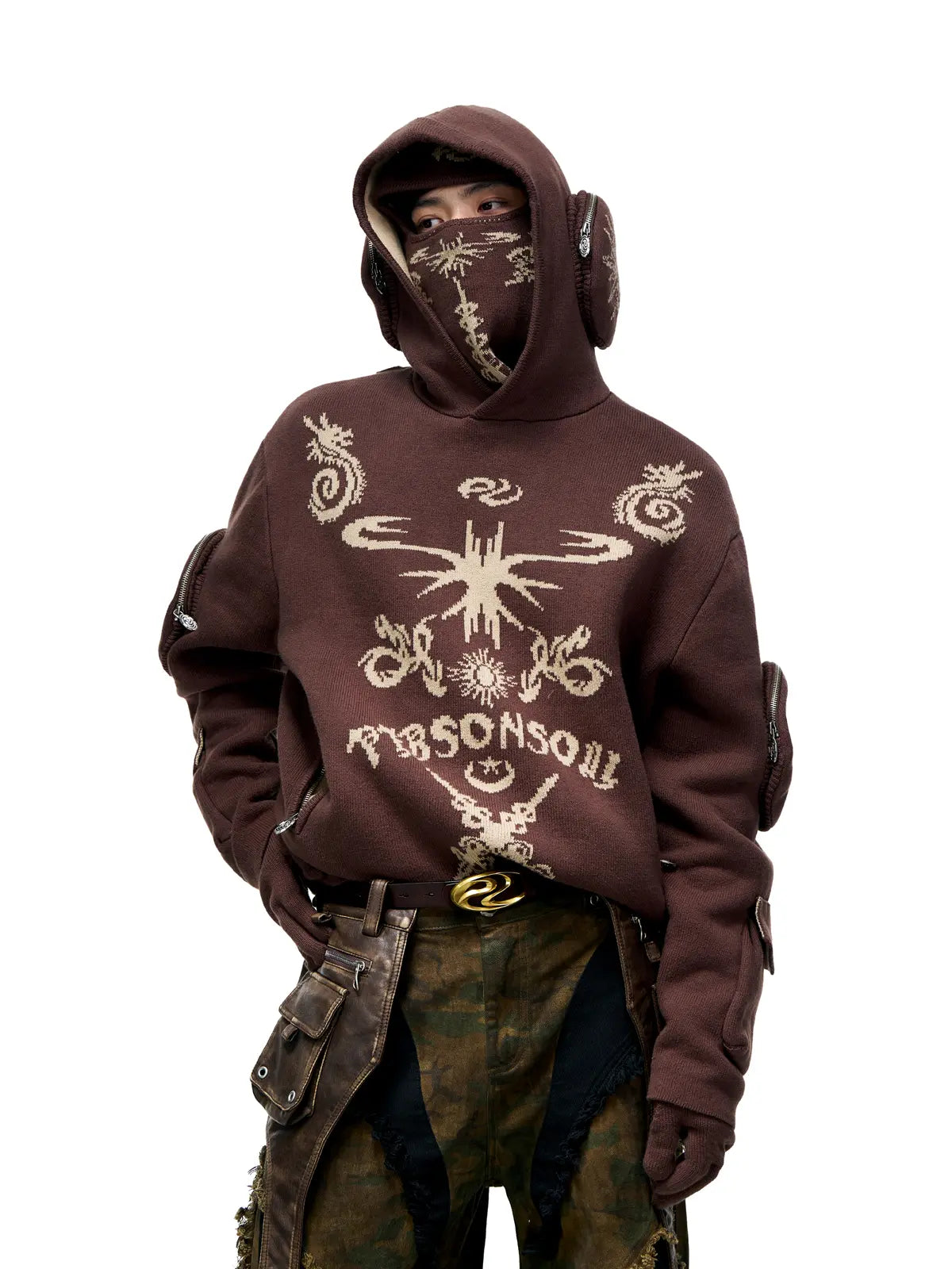 Personsoul Totem Hoodie Sweater with Face Mask