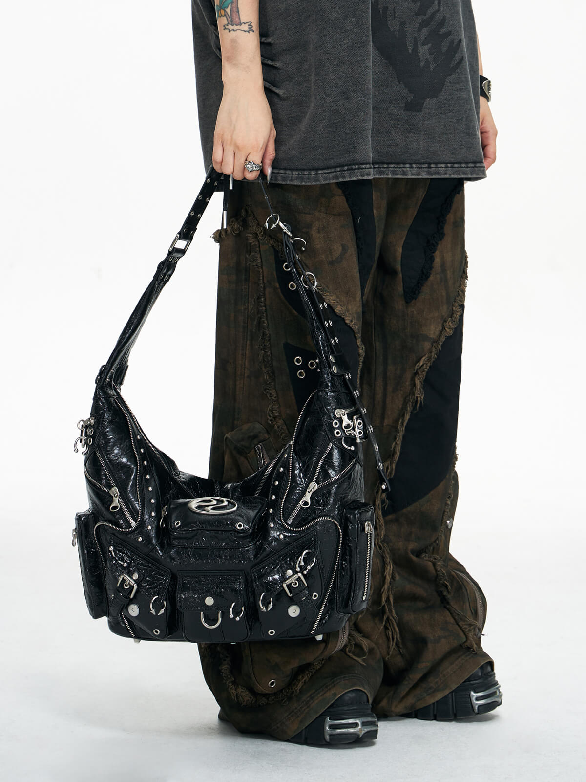 Personsoul small textured leather shoulder bag