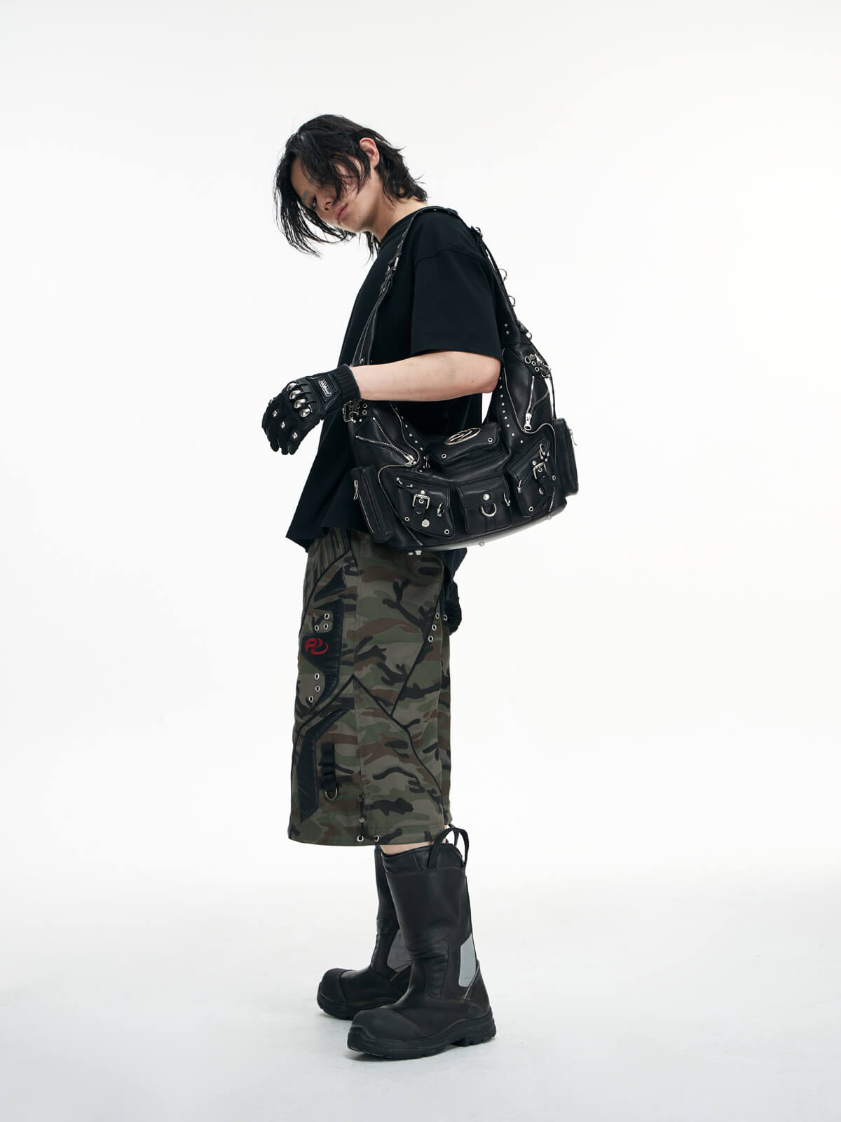 Personsoul small black leather shoulder bag