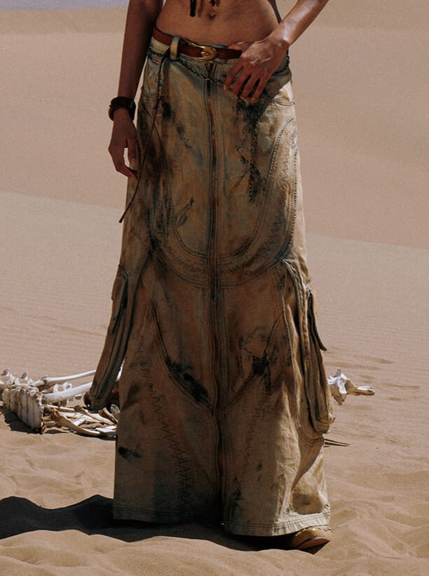 Personsoul Dirty Distressed Apricot Gaucho Pants