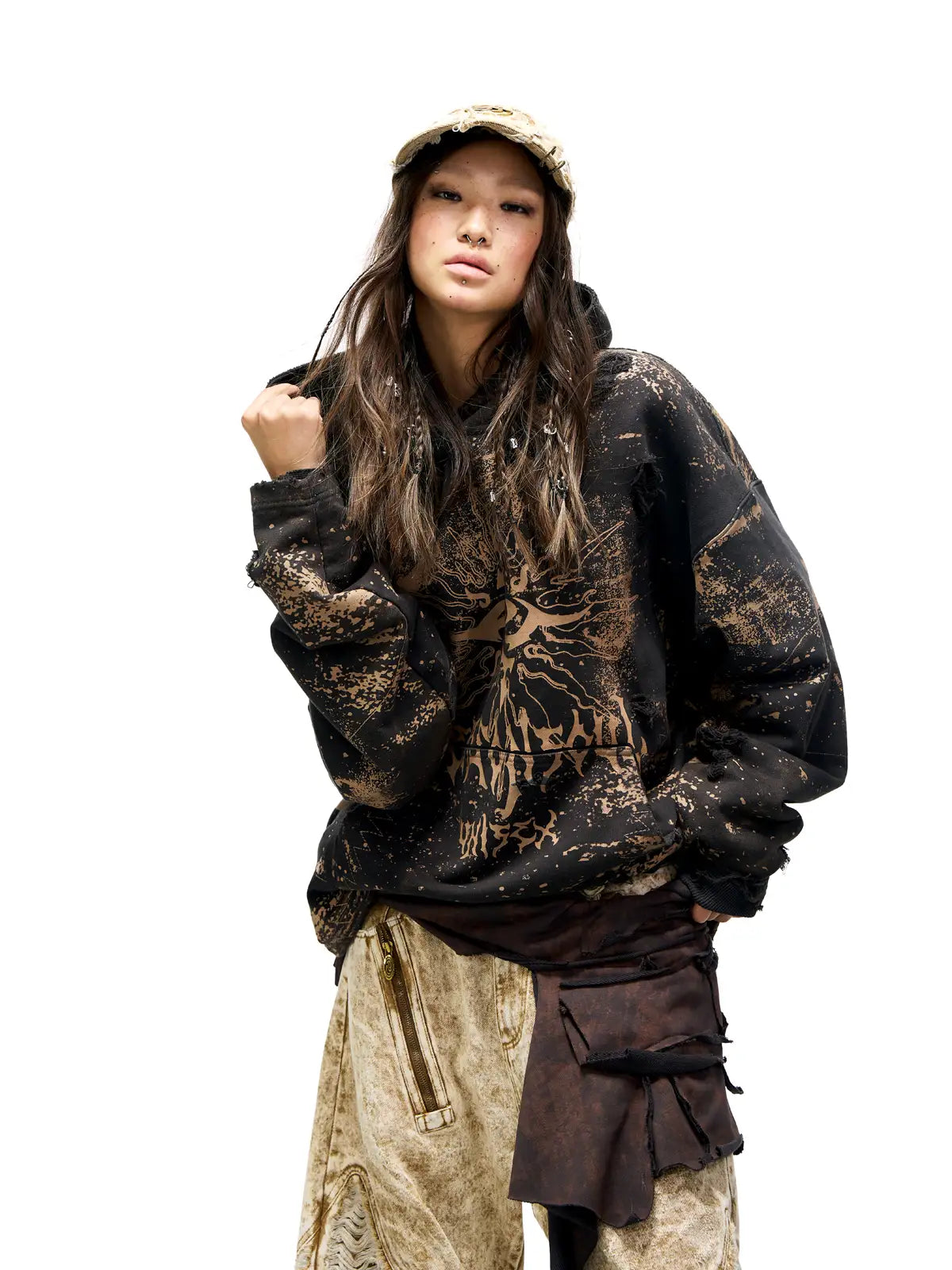 Personsoul Sun Totem Distressed Hoodie - personsoul Personsoul Sun Totem Distressed Hoodie - personsoul