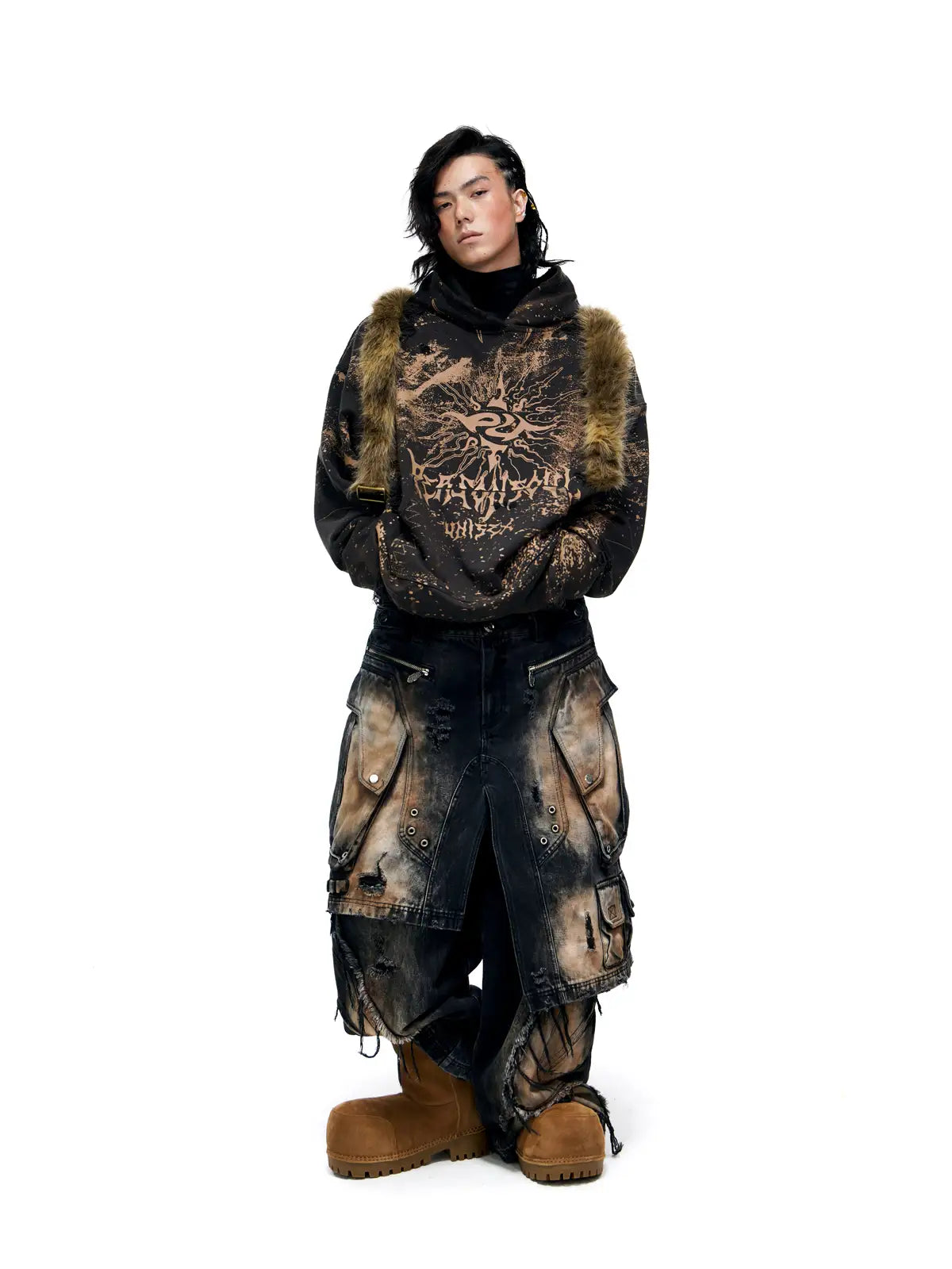 Personsoul Sun Totem Distressed Hoodie