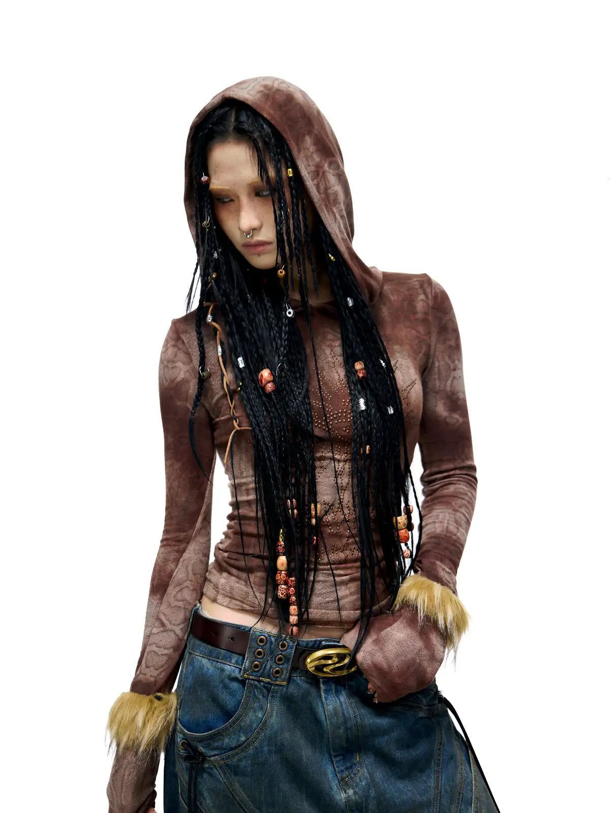 Personsoul Sun Totem Mesh Hooded Bottoming Shirt - personsoul Personsoul Sun Totem Mesh Hooded Bottoming Shirt - personsoul