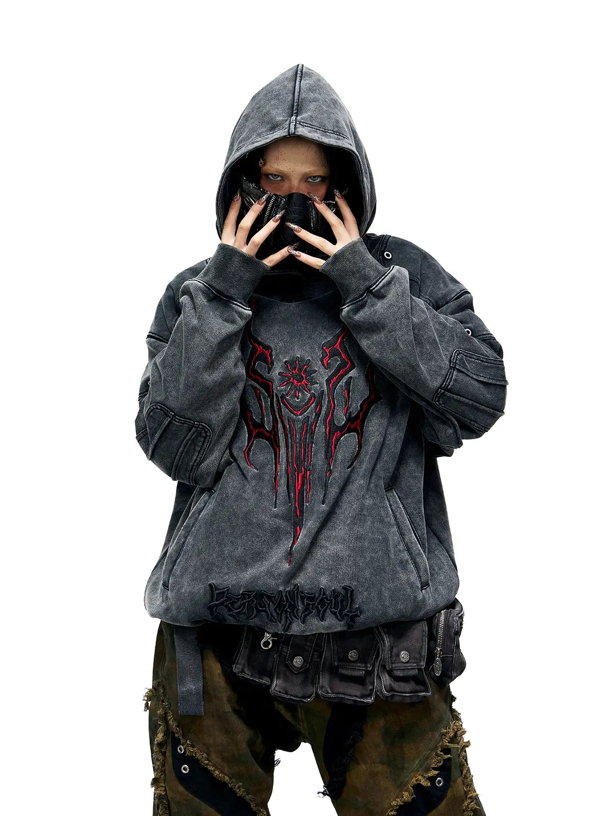 Personsoul Totem Embroidered Washed Hoodie - personsoul Personsoul Totem Embroidered Washed Hoodie - personsoul