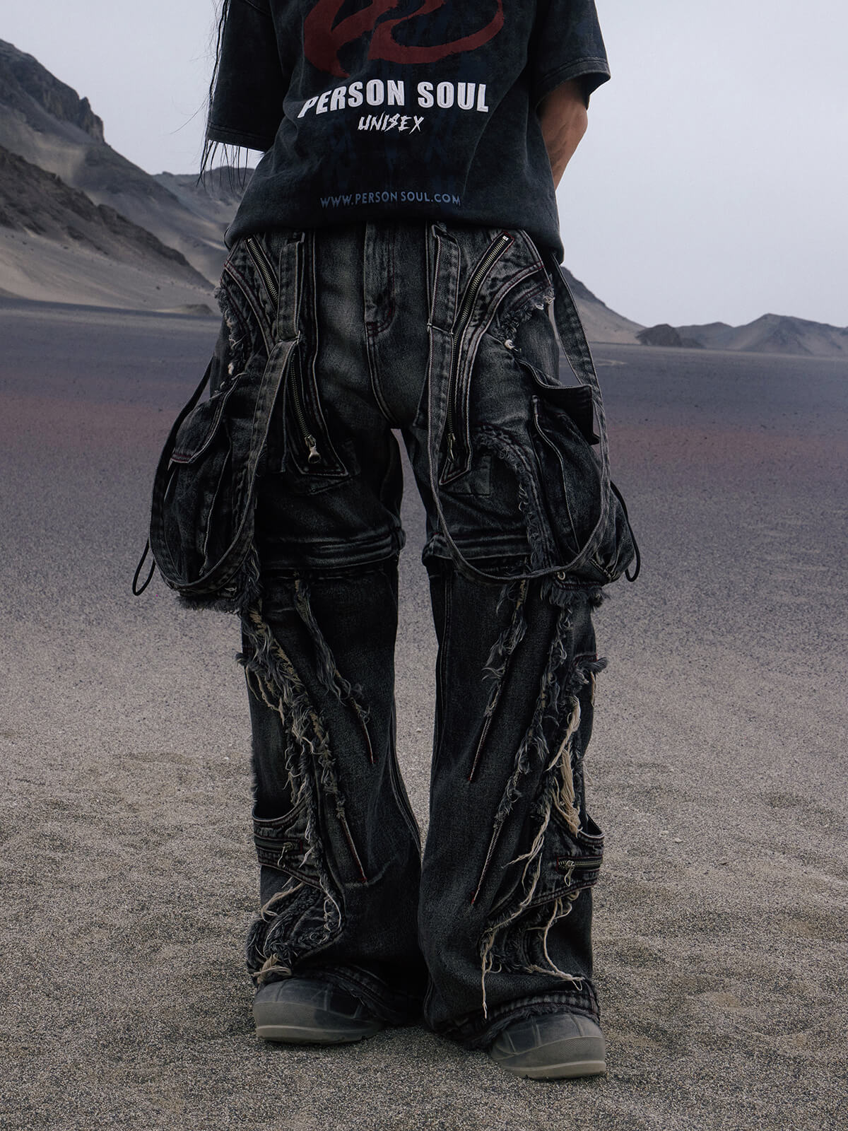 Personsoul Black Detachable Denim Overalls