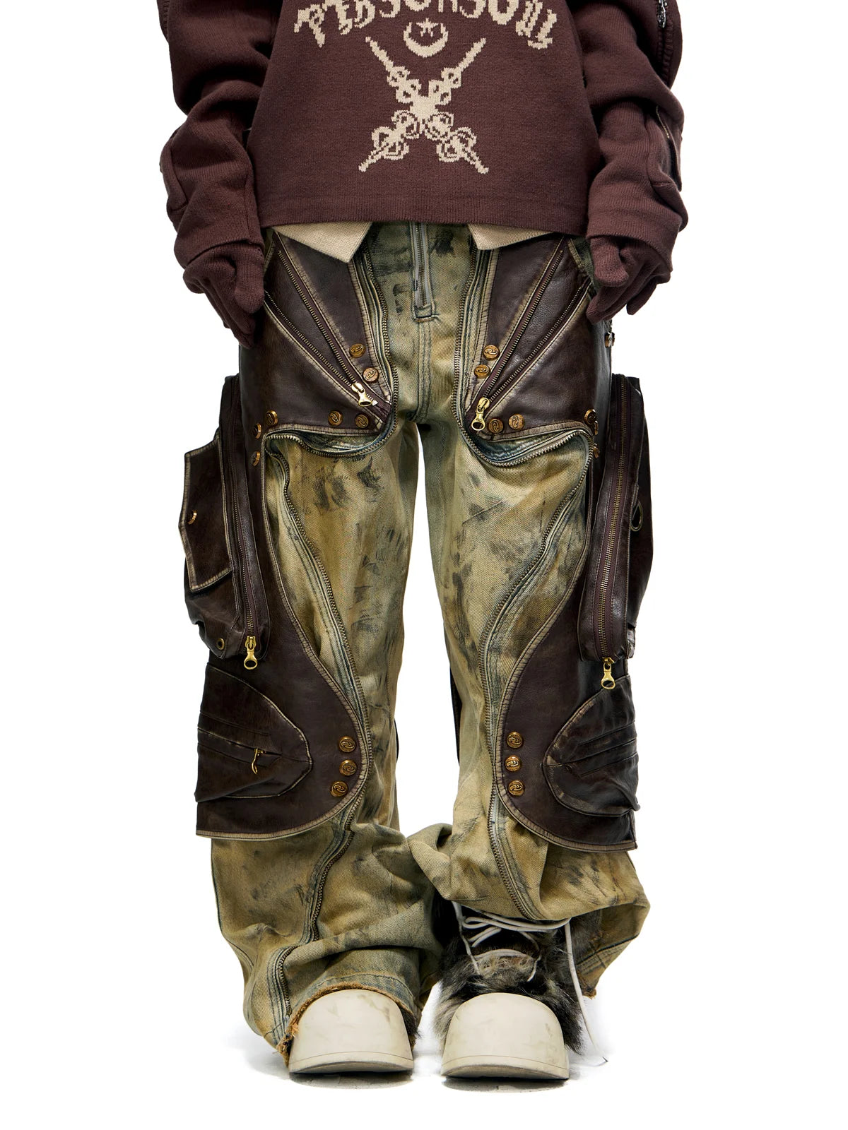 PERSONSOUL Leather Dirty Jeans ジーンズ PERSONSOUL Leather Dirty Jeans ジーンズ