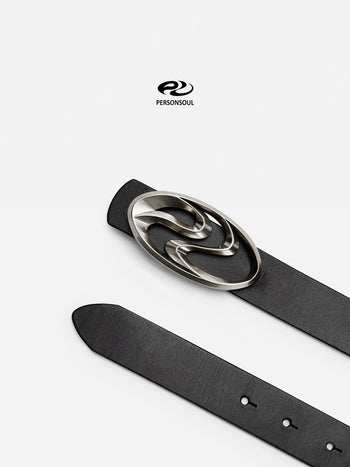 Personsoul Logo Silver-Plated Leather Belt - personsoul Personsoul Logo Silver-Plated Leather Belt - personsoul