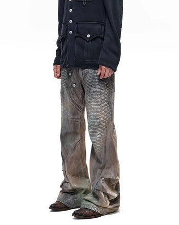 Personsoul Python-Muster Plissierte Schlagjeans