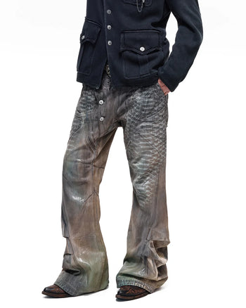 Personsoul Python-Muster Plissierte Schlagjeans