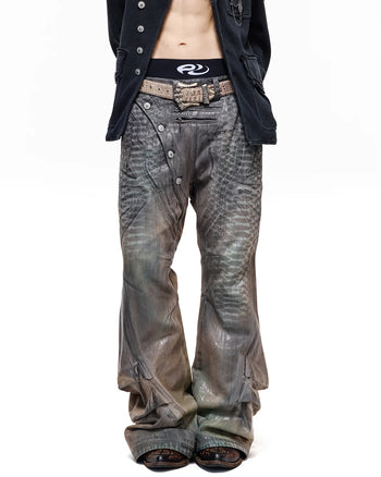 Personsoul Python-Muster Plissierte Schlagjeans