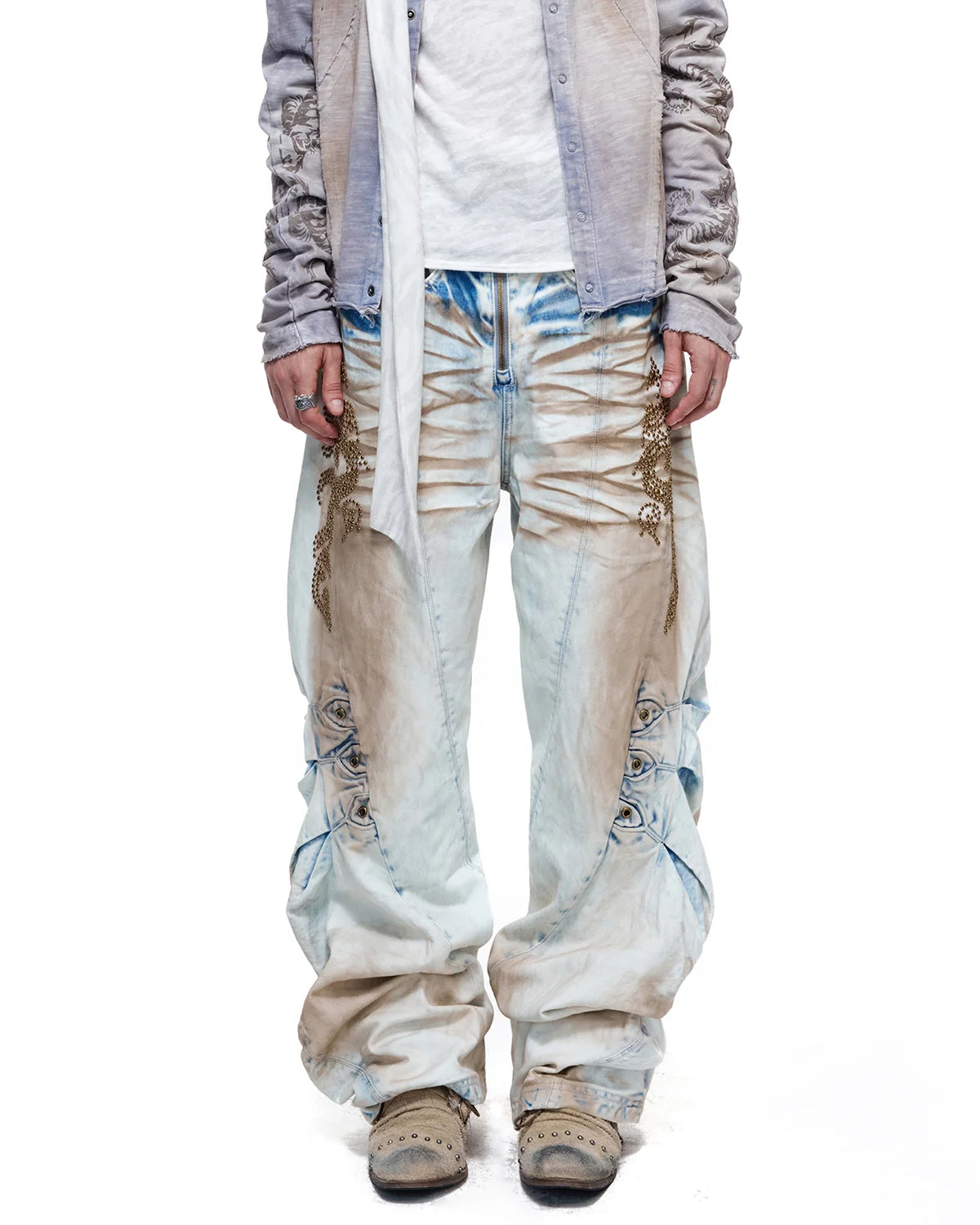Personsoul Whiskered Rhinestone Vintage Denim Jeans