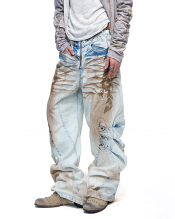 Personsoul Whiskered Rhinestone Vintage Jeans aus Denim