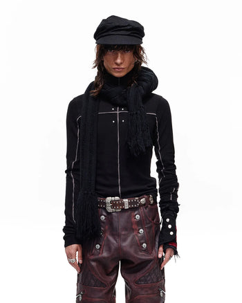 Personsoul Rhinestone Panel-Line Turtleneck Black