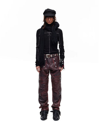 Personsoul Rhinestone Panel-Line Turtleneck Black