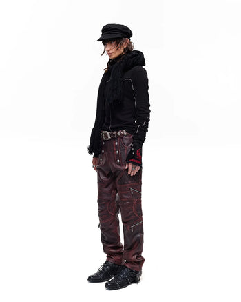 Personsoul Rhinestone Panel-Line Turtleneck Black