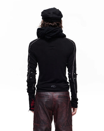 Personsoul Rhinestone Panel-Line Turtleneck Black