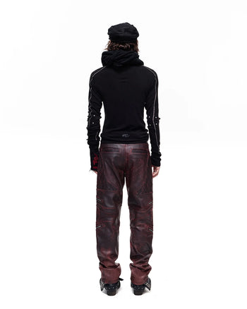 Personsoul Rhinestone Panel-Line Turtleneck Black