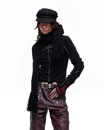 Personsoul Rhinestone Panel-Line Turtleneck Black