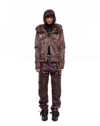 Personsoul Cracked-Line Fluffy-Trim Hooded Jacket
