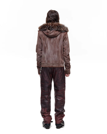Personsoul Cracked-Line Fluffy-Trim Hooded Jacket