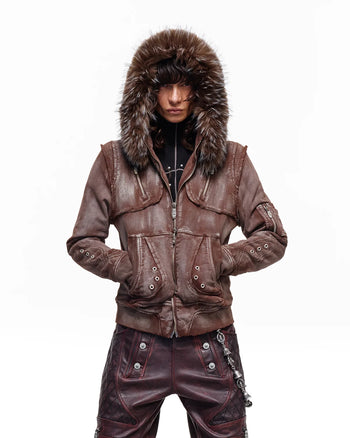 Personsoul Cracked-Line Fluffy-Trim Hooded Jacket