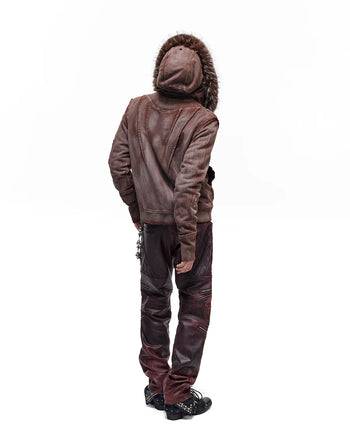Personsoul Cracked-Line Fluffy-Trim Hooded Jacket