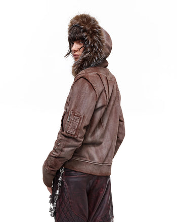 Personsoul Cracked-Line Fluffy-Trim Hooded Jacket