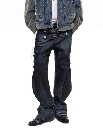 Personsoul Blue-Black Gradient Sculpted Jeans