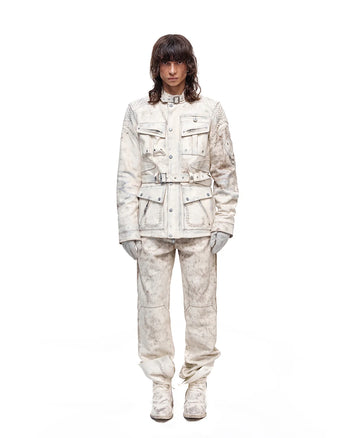 Personsoul White Genuine Leather Stand-Collar Jacket