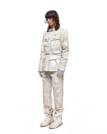 Personsoul White Genuine Leather Stand-Collar Jacket