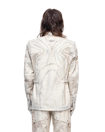 Personsoul White Genuine Leather Stand-Collar Jacket