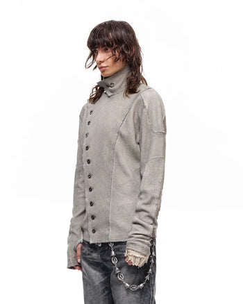 Personsoul Waffel-Langarmshirt mit Stehkragen Grau