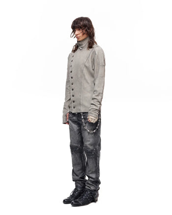 Personsoul Waffel-Langarmshirt mit Stehkragen Grau