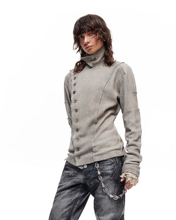 Personsoul Waffel-Langarmshirt mit Stehkragen Grau