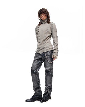 Personsoul Waffel-Langarmshirt mit Stehkragen Grau