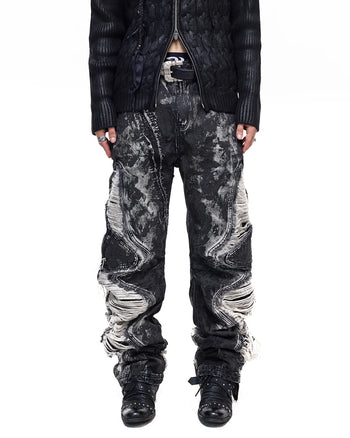 Personsoul Curved Jeans with Irregular Embroidery