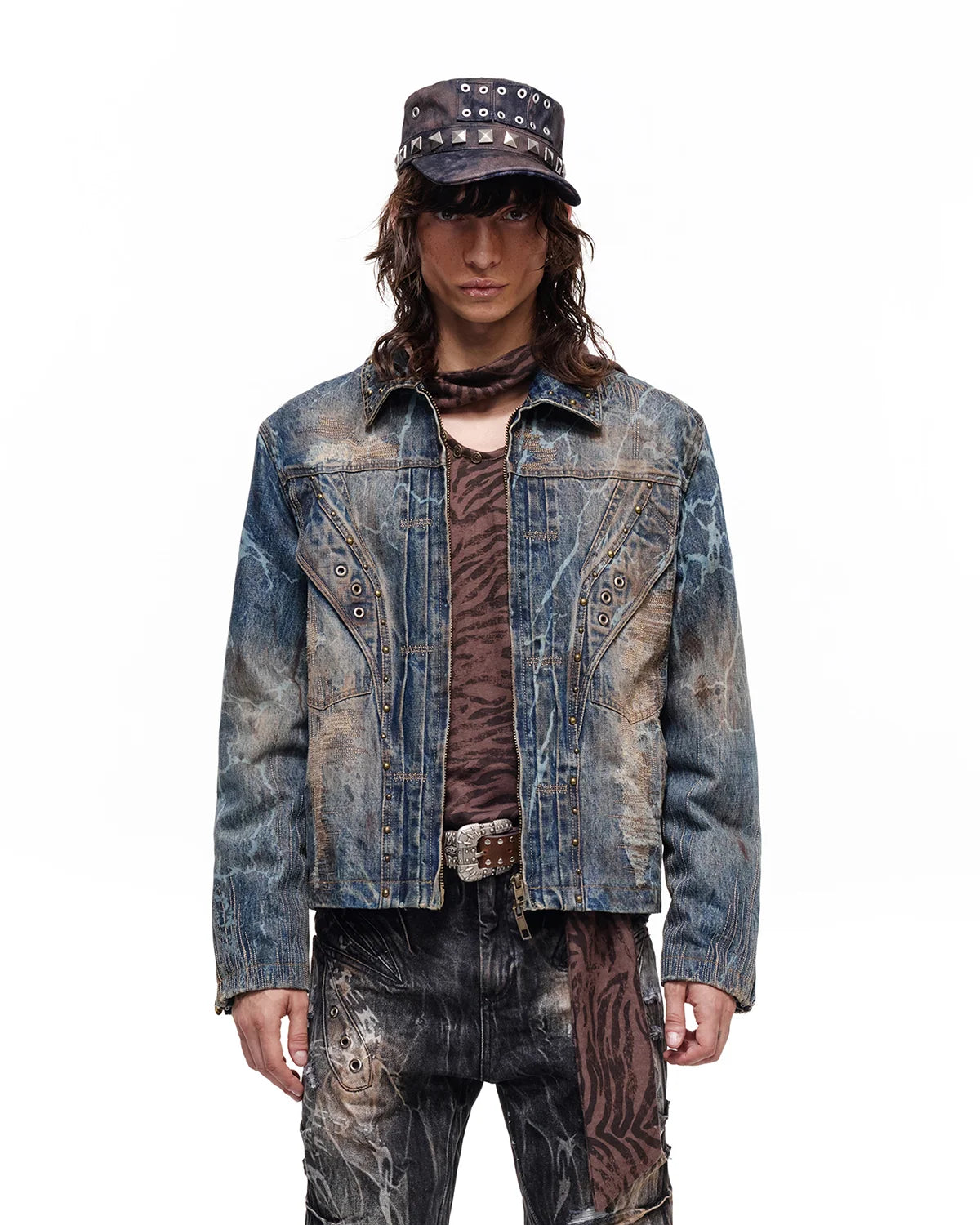 Personsoul Washed Denim Laser-Crack Jacket