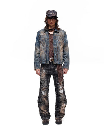 Personsoul Washed Denim Laser-Crack Jacke