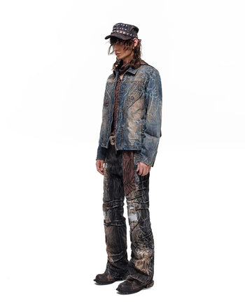 Personsoul Washed Denim Laser-Crack Jacke