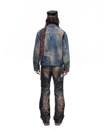 Personsoul Washed Denim Laser-Crack Jacke