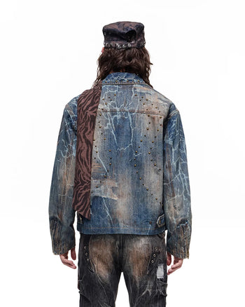 Personsoul Washed Denim Laser-Crack Jacke