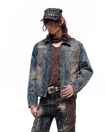 Personsoul Washed Denim Laser-Crack Jacke