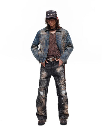 Personsoul Washed Denim Laser-Crack Jacke