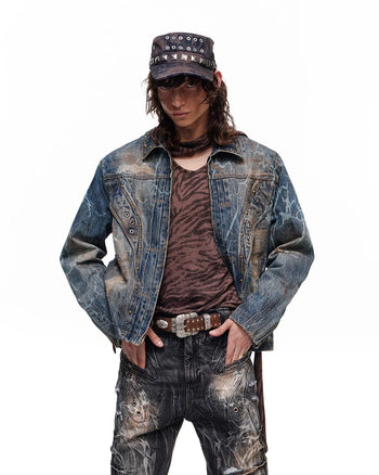 Personsoul Washed Denim Laser-Crack Jacke