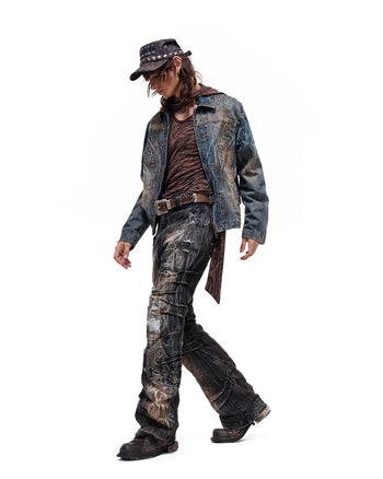 Personsoul Washed Denim Laser-Crack Jacke