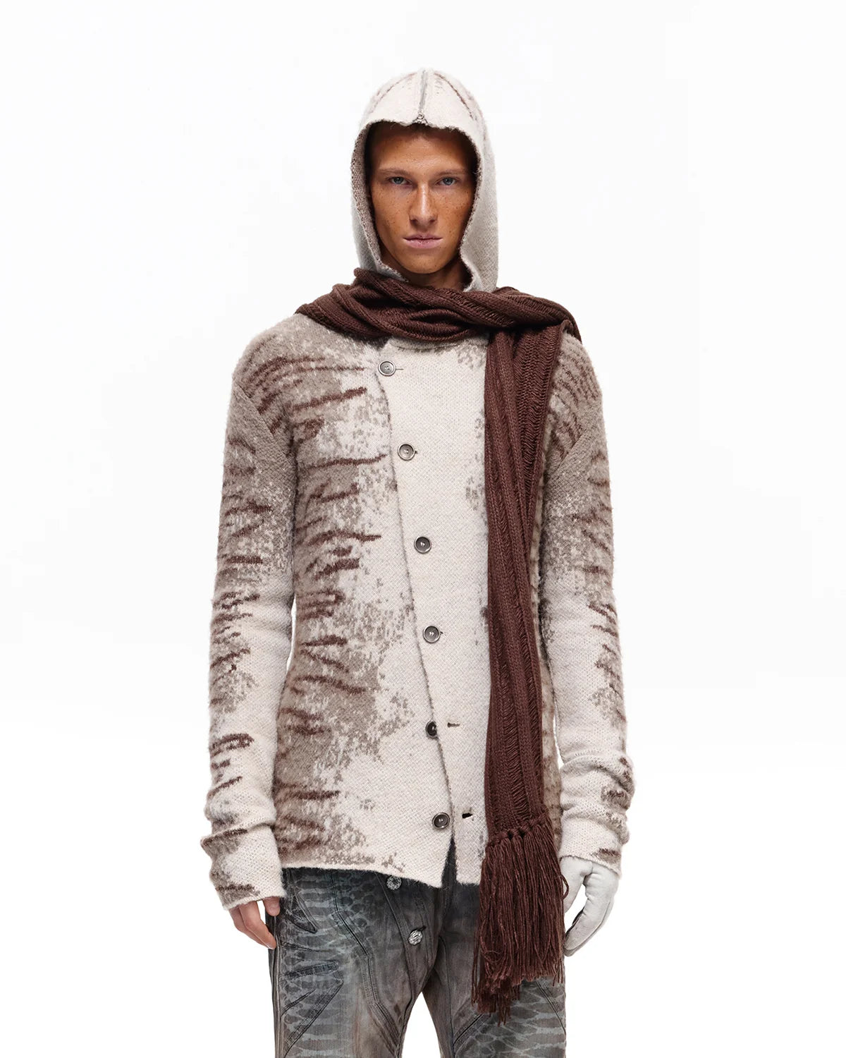 Personsoul Tiger Jacquard Knit Hoodie