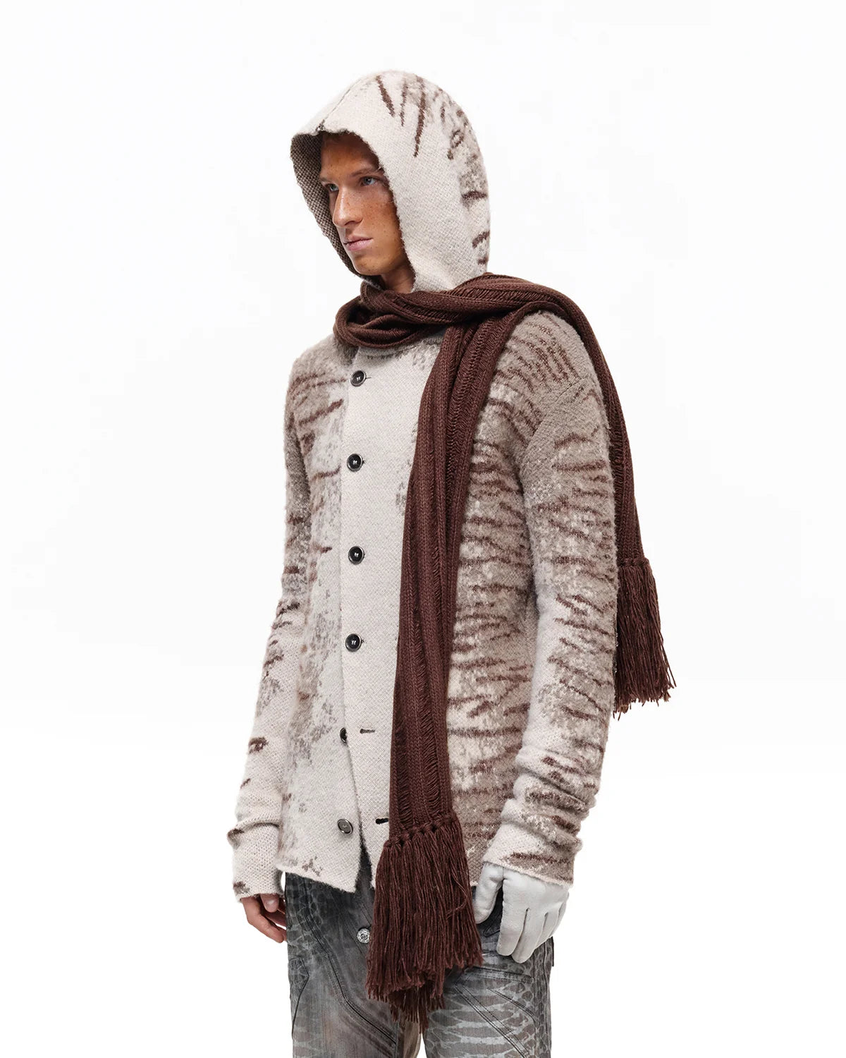 Personsoul Tiger Jacquard Knit Hoodie
