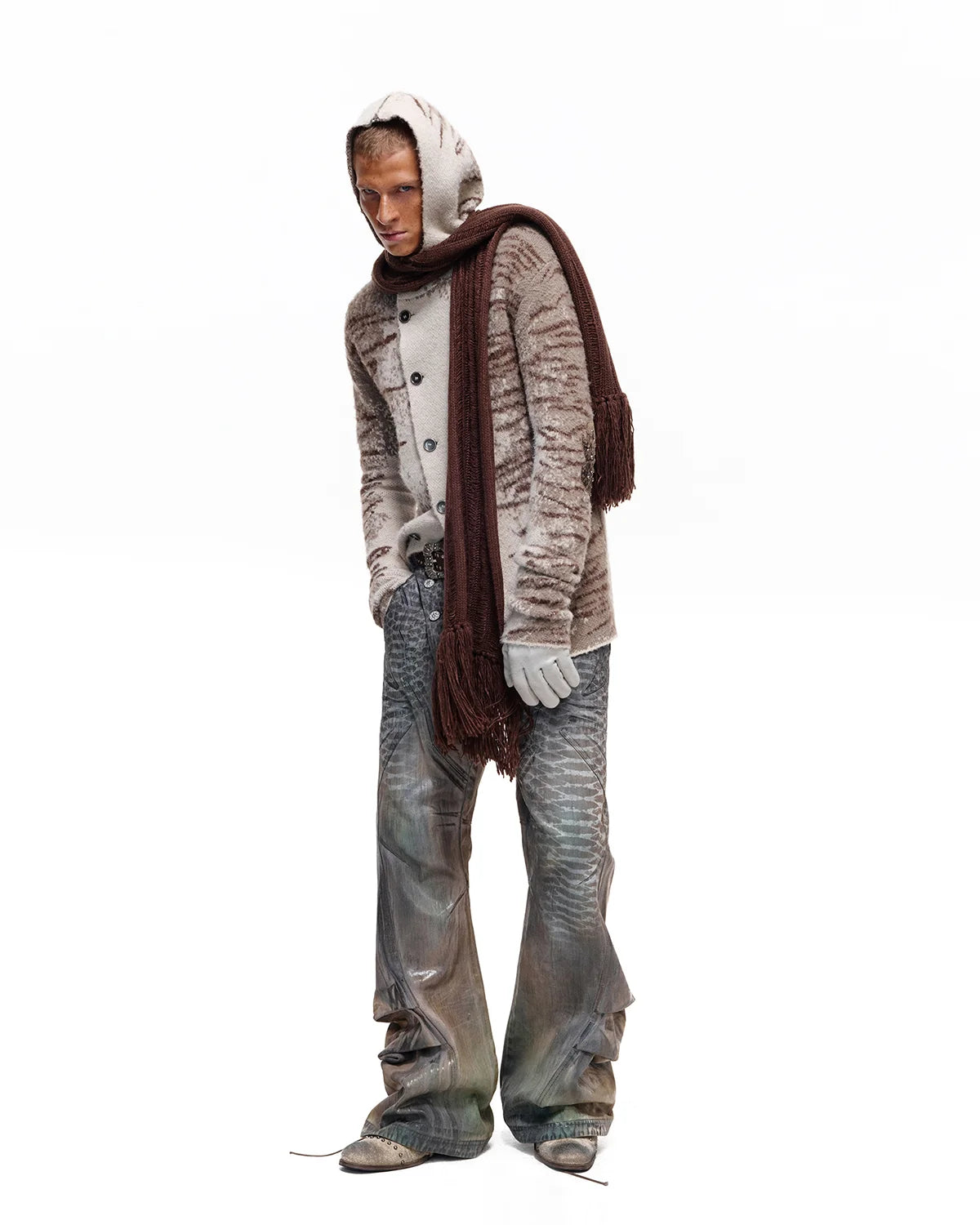 Personsoul Tiger Jacquard Knit Hoodie