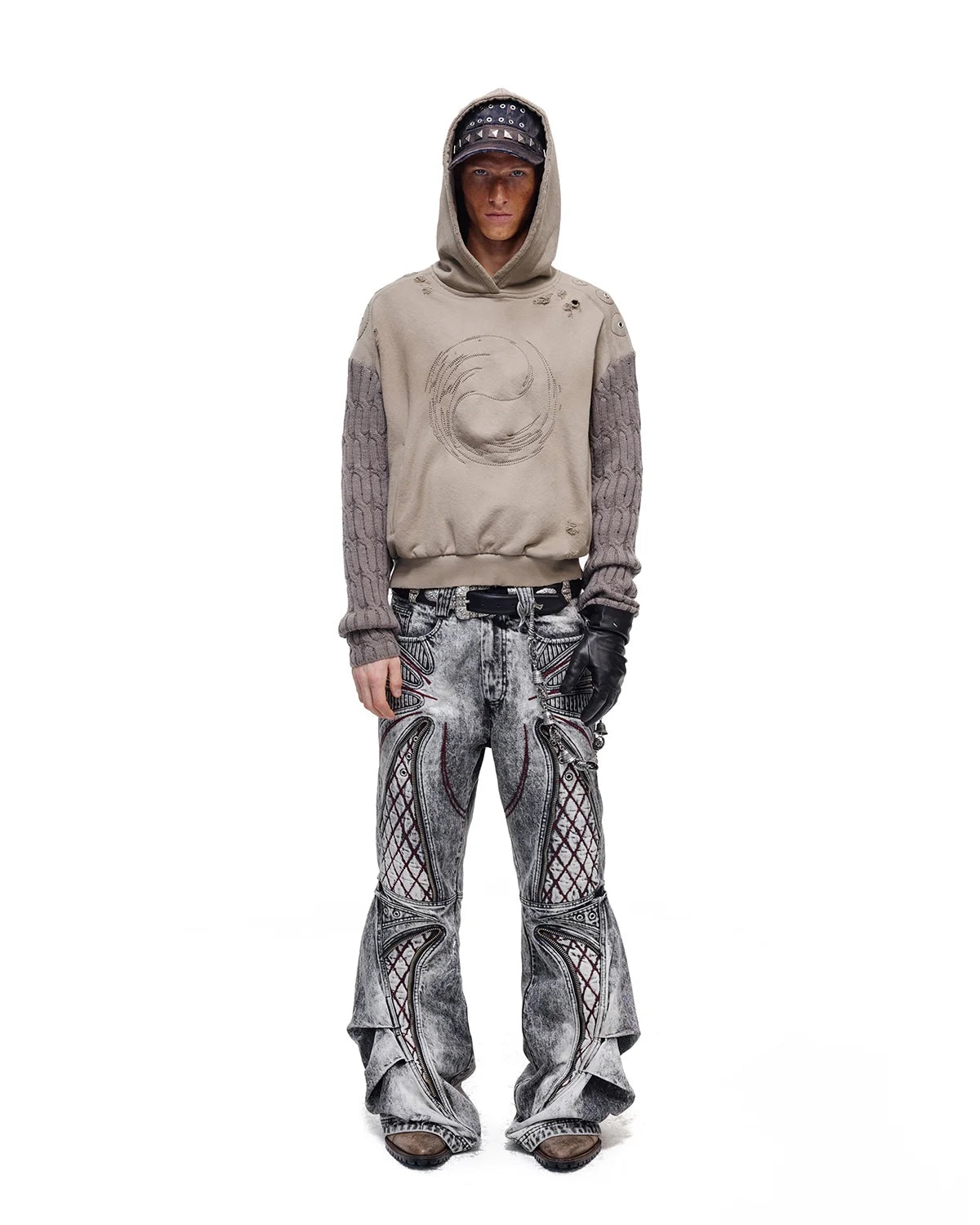 Personsoul Weathered Spiral Panel Hoodie Gray