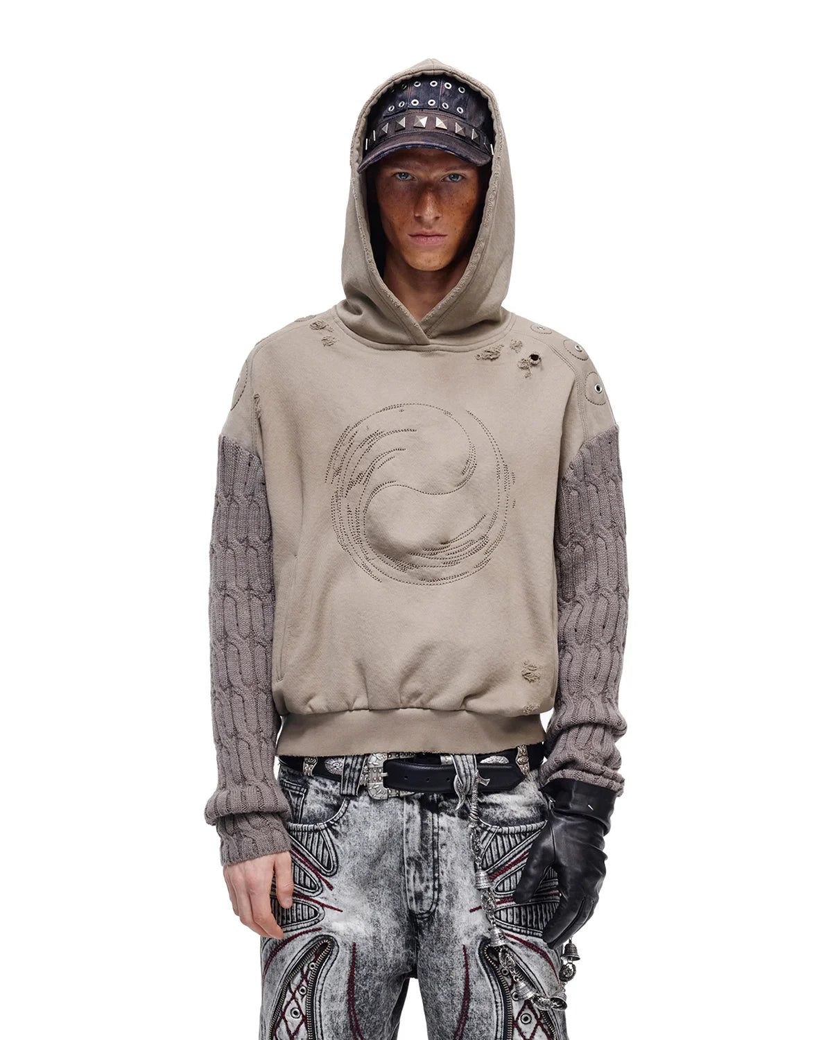 Personsoul Weathered Spiral Panel Hoodie Gray
